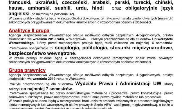 Praktyki w Agencji Bezpieczeństwa Wewnętrznego